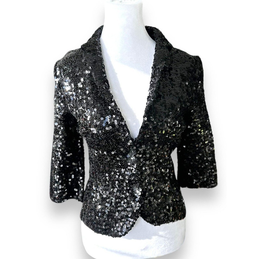 IISLI Sequin Crop Jacket Blazer Size 6 Party Formal Sweater Glam Tiffany New